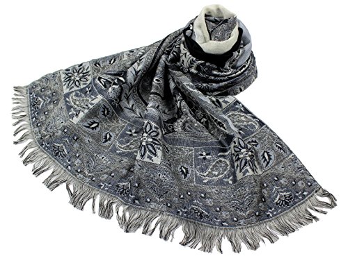 Étole laine réversible motif cachemire N13 chic pour soirées d'hiver