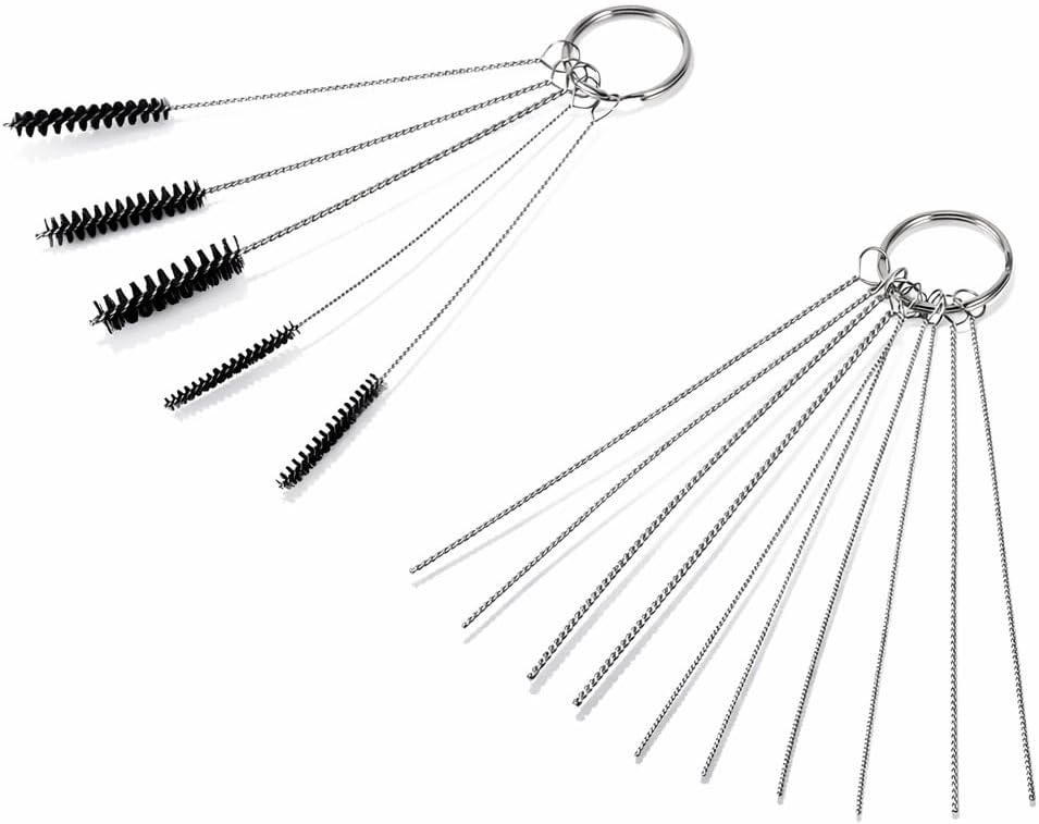 Carb Cleaning Brushes Cleaner, Carburetor Carbon Dirt Jet Remove Cleaner, 5 Brushes plus 10 Cleaning Needles Carb Cleaning Kit for Motorcycle ATV Moped Carb