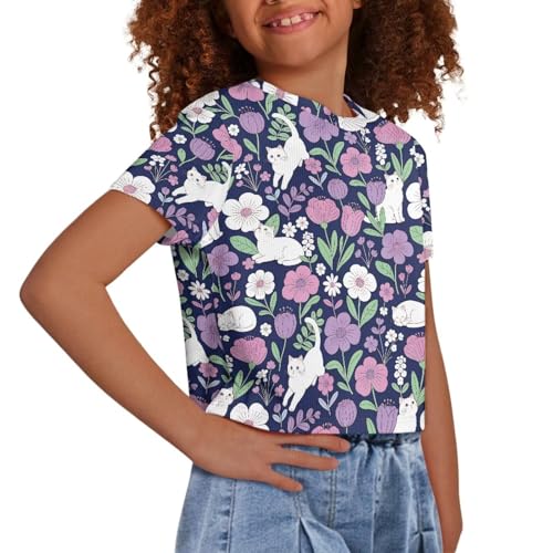 Image of Girls Fashion Crewneck Tee Shirts Casual Short Sleeve Crop Top Summer Outfits 5-14 Year