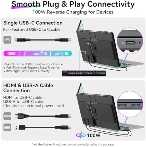 Blackview Laptop Screen Extender, 14" 1080P FHD IPS Portable Monitor, Ultra-Slim Travel Dual Monitor Fit for 13"-17.3" Laptops, USB-C Plug &Play Extended Screen for Windows/Mac/Android/Switch — view 6