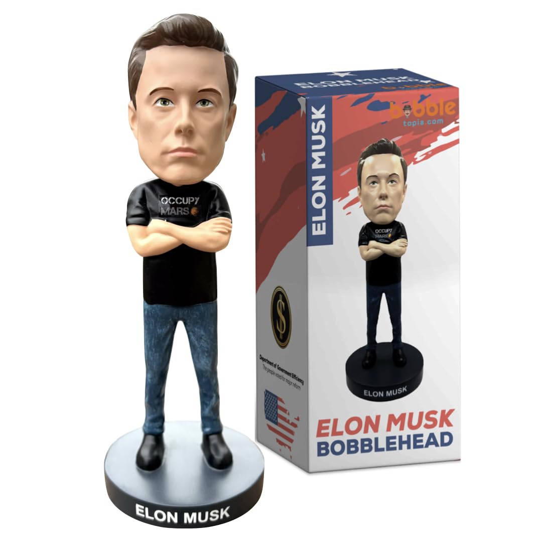 Bobbletopia Elon Musk Bobblehead World Leaders Series | Entrepreneur & American Patriot Collectible, 8" Polyresin Figurine, Comes in Display Box