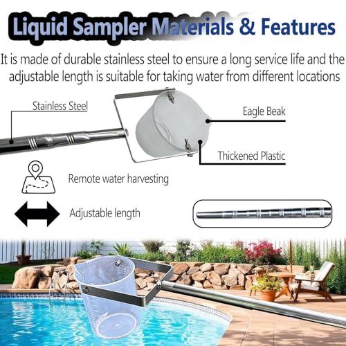 Campionatore telescopico per acqua con becher graduato, palo di campionamento extra lungo per pesca e rimozione detriti, ideale per impianti di produzione
