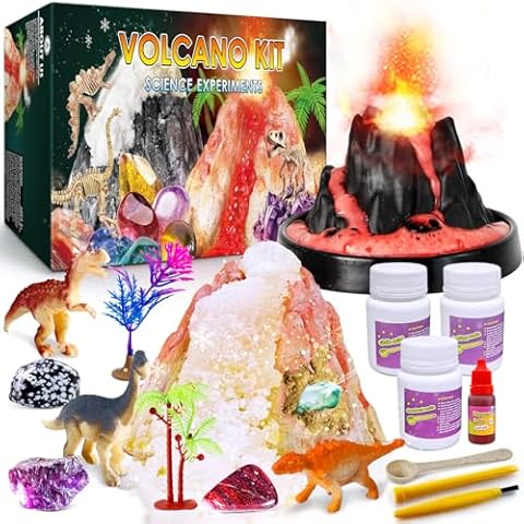 UNGLINGA Erupting Volcano Science Kit for Kids, Gemstone Donosaur Dig Volcano, Snow Eruption Volcano, Chemistry Experiment Lab STEM Scientific Toys Gift for Boys & Girls Cover