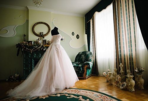 Baocicco Wedding Dress for Bride on a Hanger Elegant Room Interior Backdrop 9x6ft Photography Background Wedding Morning Bride to Be Backdrop Flower Vase Classic Carpet Curtains
