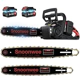 Snoonwee 2100W Battery Powered Chainsaw for Storm Cleanup, 18 and 16-Inch Interchangeable Bars, 42V Max Cordless Electric Chain Saw with Two 4.0Ah Batteries for Backyard Tree Felling (Red Black)