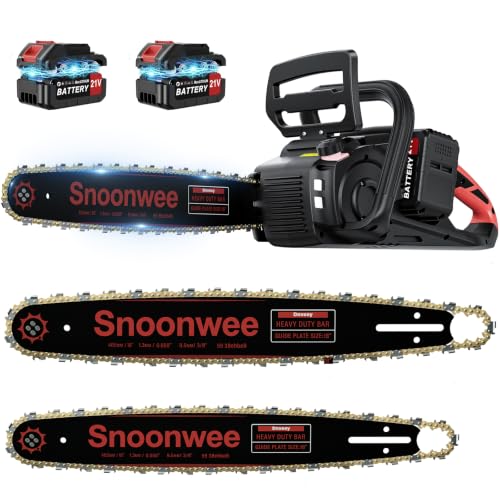 Snoonwee 2100W Battery Powered Chainsaw for Storm Cleanup, 18 and 16-Inch Interchangeable Bars, 42V Max Cordless Electric Chain Saw with Two 4.0Ah Batteries for Backyard Tree Felling (Red Black)