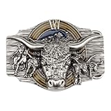 Hebilla de cinturón de cabeza de toro, para hombre, jinete de toro, vaquero, hebilla de cinturón tribal, joyería para hombre, plata, L