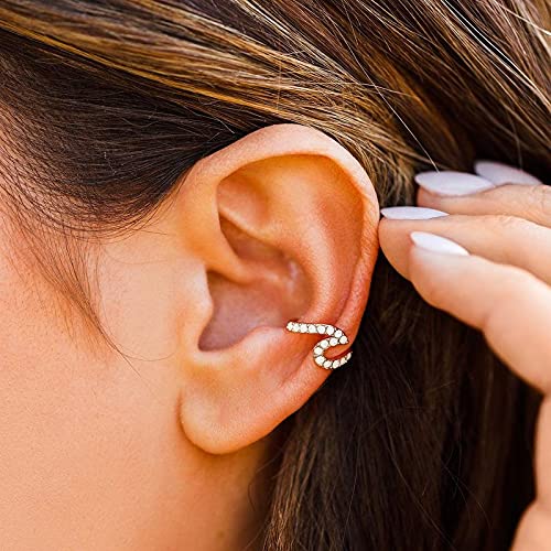 Pura Vida Rose Gold-Plated Stone Wave Ear Cuff Earring - Czech Crystal Gemstones, Brass Base - 1 Piece #TOP1