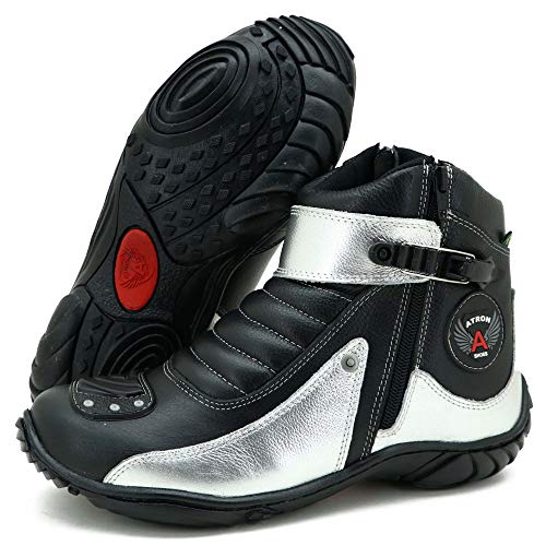 Bota Motociclista Unissex Várias Cores Em Couro Legítimo (36, Preto-Prata)
