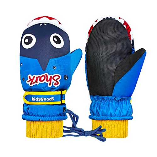 Halcyerdu Gants de Ski Enfant, Moufles de Ski Fille Garçon 4-10 Ans Imperméables Coupe, Gants de Ski d'hiver pour Enfants pour Ski Jouer Activités de Plein Air (Requin Bleu)