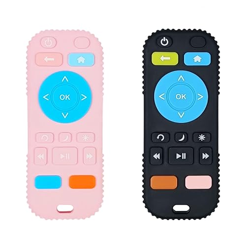 Anditoy 2 Pack Teether Toy Chew Toy TV Remote Control Shape Teething Toys for Christmas Stocking Stuffers Gifts