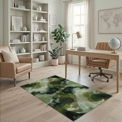 ODIKA 4'x6' Washable Flatwoven Rug, Seafoam Green Abstract Abstract Easy Care Throw Carpet Stain Resistant Low Profile Floor Covering for Dorm Room, Small Living Room, Apartment | Ref:2025454