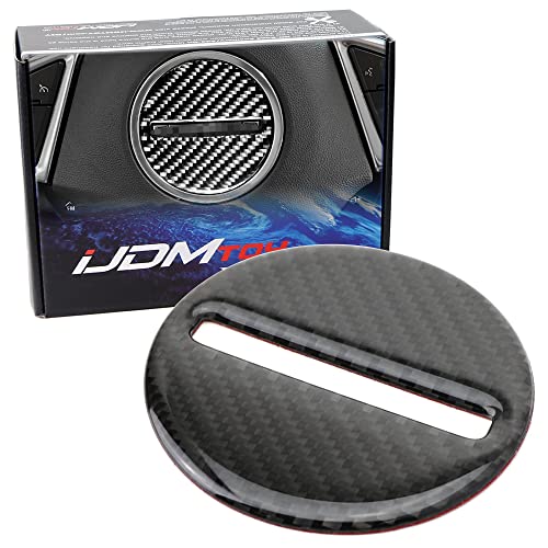 iJDMTOY Gloss Finish Real Genuine Black Carbon Fiber Steering Wheel Center Decoration Cover Trims Compatible With 2016-up Chevrolet Camaro