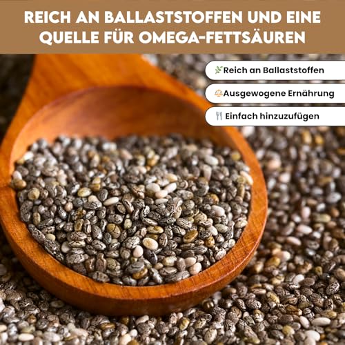 Chiasamen 1kg – 100% Natürlich, Reich an Omega-3, Ballaststoffen & Protein – Vegan, Glutenfrei, Rohes Superfood – Ideal für Smoothies, Backen, Porridge, Salate – Wiederverschließbarer Beutel