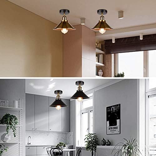 ASCELINA Vintage Retro Ceiling Lights for Living Room Loft Industrial Decor Luminaire Led Ceiling Lamp Metal Kitchen Fixtures (Black,2Pack)