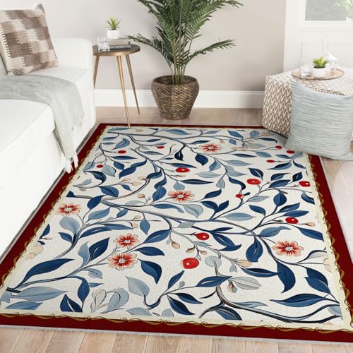 Tapis de salon 180x270 cm moderne imprimé floral blanc bleu