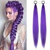 2 Pack Purple Ponytail Hair Extensions for Braids, Vibrant Colored Ponytail Hair Soft and Skin Friendly Synthetic Fibers, Purple Braiding Hair