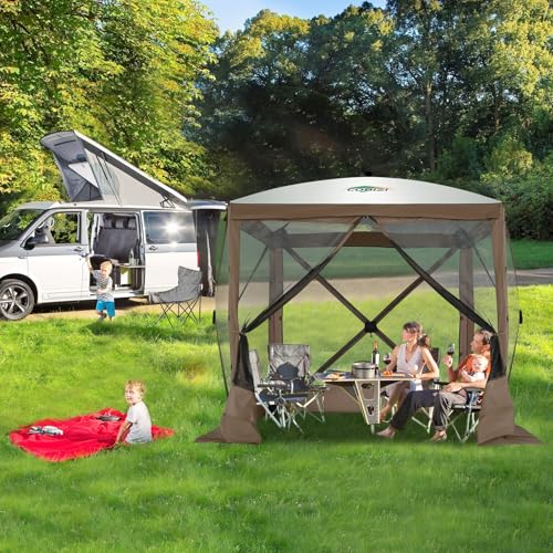 Image of COBIZI 6x6 FT Pop up Gazebo, Popup Canopy Tent, Screened in Gazebos with sidewalls, Waterproof Portable Outdoor Small Screen Tents Sun Shelter,carpas para Patio for Camping, Garden and Backyard,Brown
