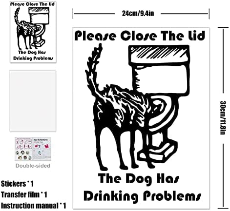 Put The Seat Down Toilet Stickers, Please Close The Lid, The Dog Has Drinking Problems, Please Close The Lid, Waterproof Vinyl Toilet Tag Dog Decor Dog Stickers strong Adhesive Toilet Stickers (Black)