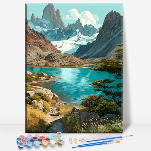 Patagonia Argentina Location Framed Canvas DIY Paint by Numbers Kit Bar Cafe Cave Home Room Wall Bathroom Porch Patio Decor Gift, 16 x 12 Inch