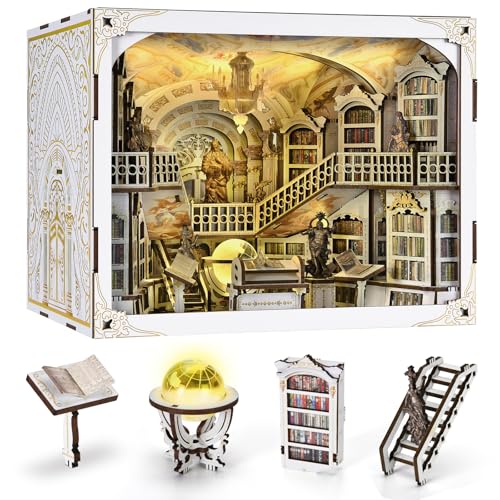 Minicity Kit de canto de livros de madeira 3D para decoração de estantes com luz LED e cobertura anti-pó para adolescentes e adultos