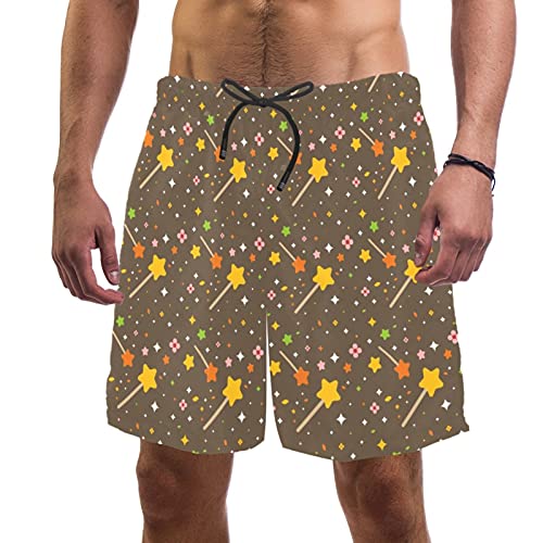 Short de bain pour homme S jaune et orange à motifs étoiles