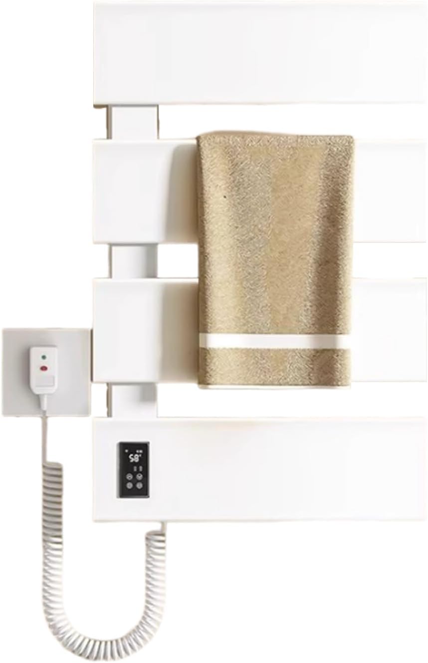 53x45CM Flat Panel Heated Towel Rail Radiator Modern Central Heating Bathroom Warmer Wall Mounted Ladder Rad,LED Touch Control Temperature Time,Space Aluminum