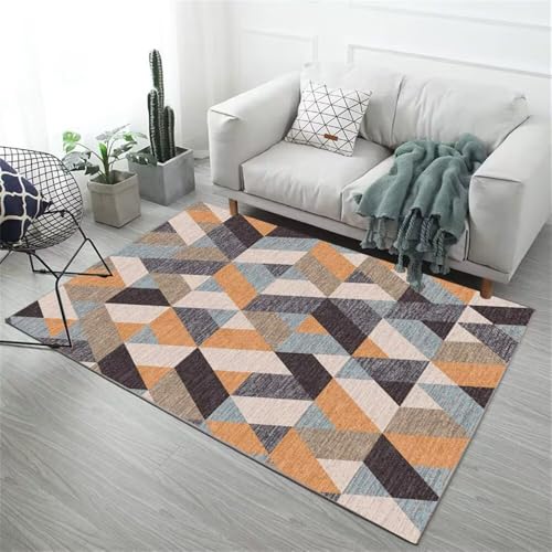 Xiaosua Alfombra Arenero Gato Bebe Gateo 180x230CM para niños BLU geométrica Gris Anaranjado Decoracion Salon Modernos Entrada