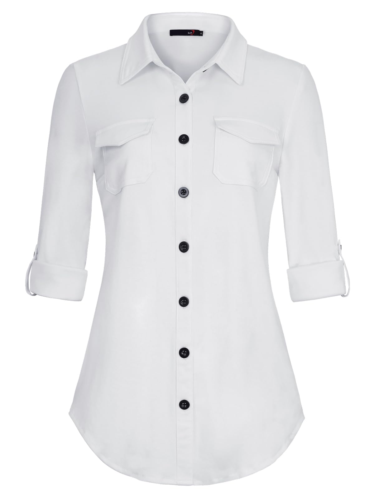 DJT Damen Weiches Gestrick Kariertes Blusen Langarm Oberteile Roll Up Ärmel Hemdbluse Button Down Tops