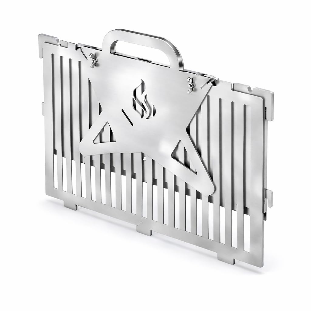 Składany grill kempingowy COMBO 3 mm – obudowa ze stali nierdzewnej + ruszt do grillowania INOX 1 mm – 505 × 296 mm – składany