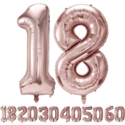 Palloncini compleanno 18 anni Oro rosa -40 pollici-Decorazioni compleanno di un uomo donna di 18 anni-Pallone numero gonfiabile in foil beige 18 anni