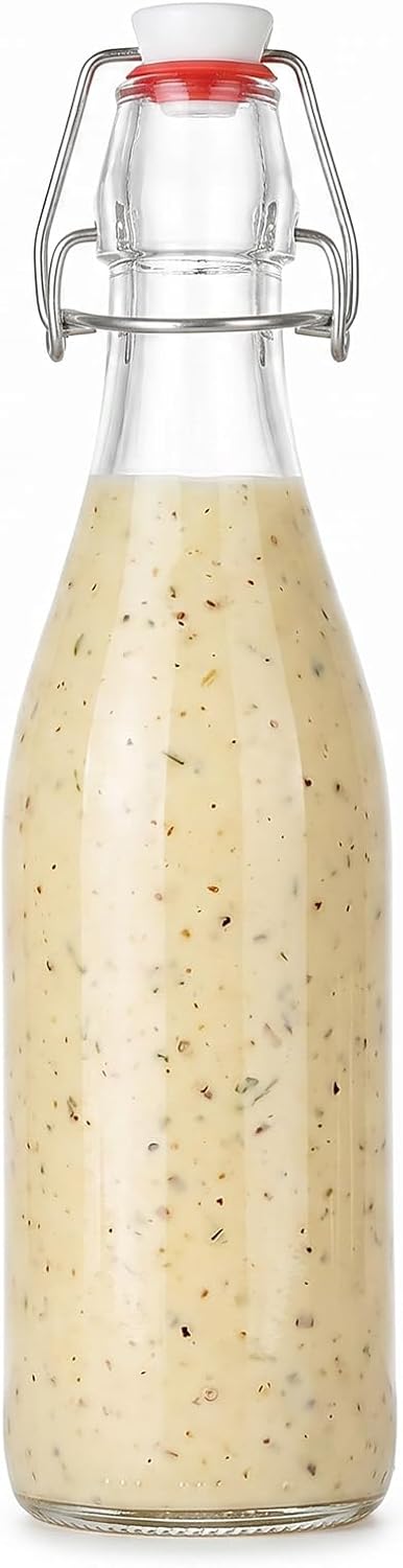 Salad Dressing Container Glass,3Pack Leakproof Salad Jar with Lid and Tags, Homemade Dressing Shaker Bottle for Meal Prep, Portable Glass Shaker Bottle for Lunch or Travel, 17 Ounce Capacity