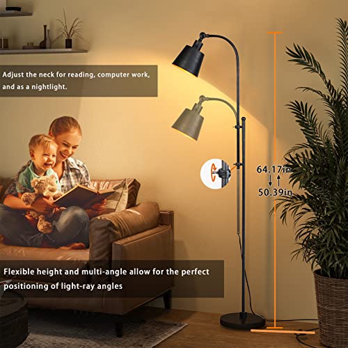 Industrial Floor Lamp, Black Standing Lamp Rustic Farmhouse Reading Lamp With On/Off Switch, Vintage Task Lamp With Metal Shade For Living Room Reading Bedroom Office, Etl (Black01-3S) #TOP2