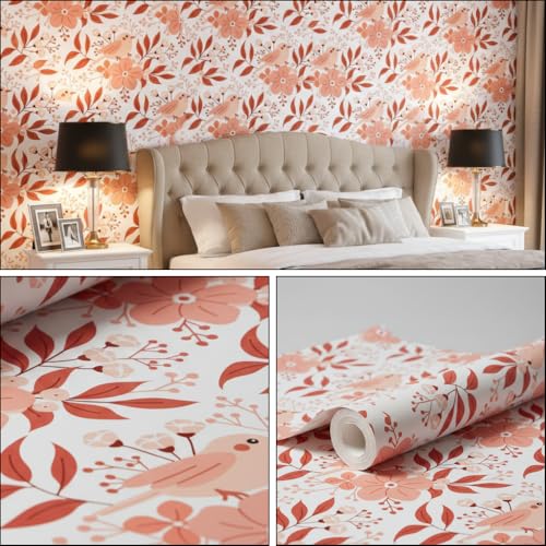 Image of Floral Wallpaper Peel and Stick - Flower Design Self Adhesive Wall Paper for Living Room, Bedroom, Kitchen, Removable Waterproof Wall Decor (MG26, 16X128 Inch)