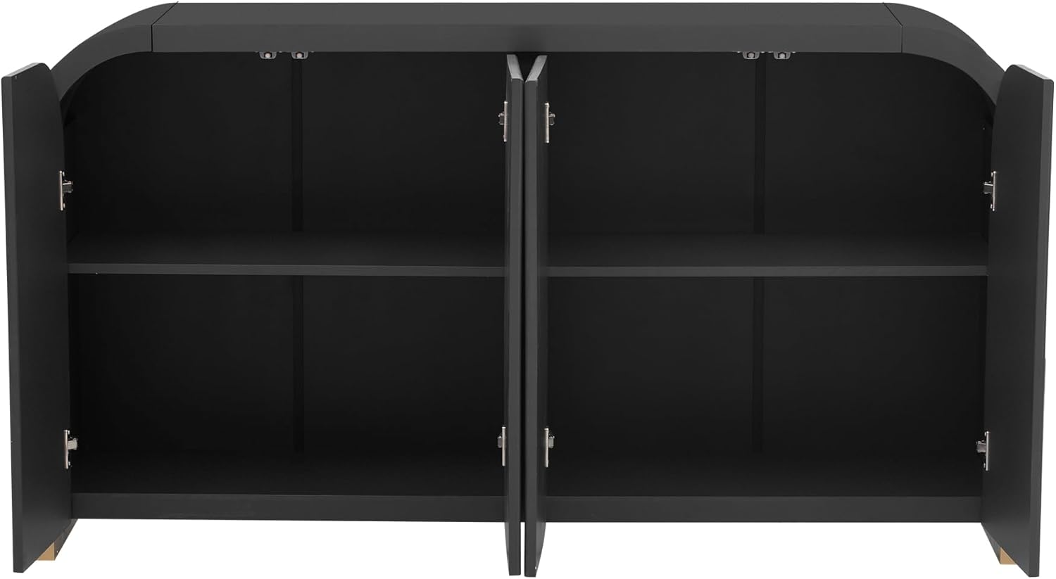 4-Door Curved Corner Design Wavy Door Panel Cabinet, 59.8" Wooden Buffet Sideboard Accent Storage Cabinet with Adjustable Shelves for Study, Living Room and Entrance (Black-04)
