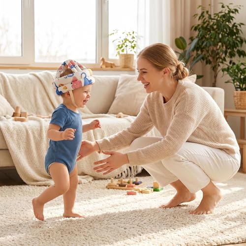 Casque de Protection Bébé Ajustable Antichoc pour Sécurité,Tête Réglable en Coton Respirant avec Système Anti-Transpiration Convient aux Nourrissons de pour Apprendre à Ramper et Marcher en Tout – vue 5