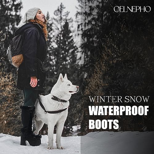 CELNEPHO Knee High Boots For Womens Side Zipper Warm Faux Fur Platform Chunky Heel Punk Goth Walking Winter Snow Boots3