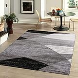 VIMODA Teppich Geometrisches Muster Meliert in Grau Weiß Schwarz Designer Heatset, Maße:80 x 150 cm