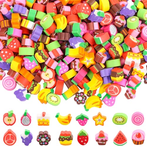 FOIMAS 300pcs Mini Cake Fruit Erasers Assorted Pencil Eraser for Classroom Prize Rewards Party Favor