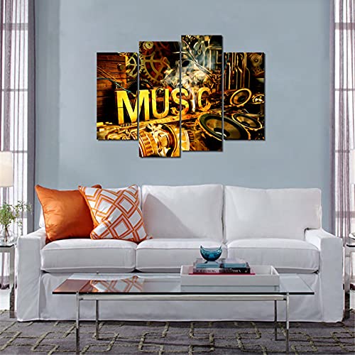 Ulinked Art Music Wall Theme 4 Panels Artwork Metal Rock Dj Player Retro Punk Flame Speakers Recording Studio Broadcasting Canvas Prints Pictures, Music-04 8X17Inchx2Panels #TOP2