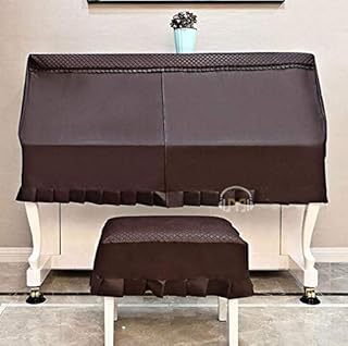 HUALEMEI Zestaw nakryć fortepianu pół PU ręcznie wykonany luksusowy przeciwpyłowy ochrona fortepianu z pokrowcem na taboret do standardowego pionowego fortepianu, skórzany pokrowiec na fortepian brązowy pojedynczy pokrowiec na taboret