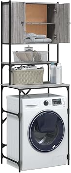 Sonoma Washing Machine Cabinet Grey 68 x 48.5 x 194 cm Washing Machine Cabinet for Washing Machine and Tumble Dryer, Storage Unit Above the Toilet Shelf for Bathroom