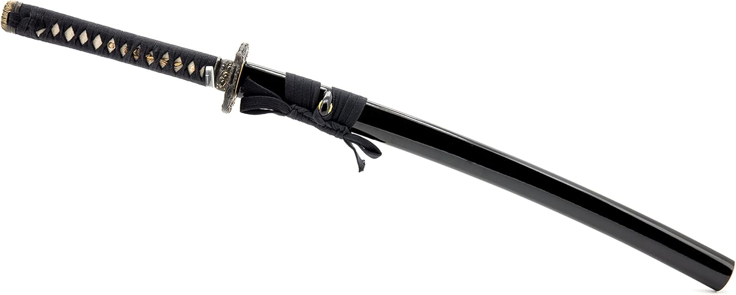 Handmade Sword - Fully Functional Japanese Katana Samurai Sword, Fully Hand Forged, 1080 Carbon Steel, Heat Tempered, Full Tang, Sharp, Brass Fittings, Black Scabbard