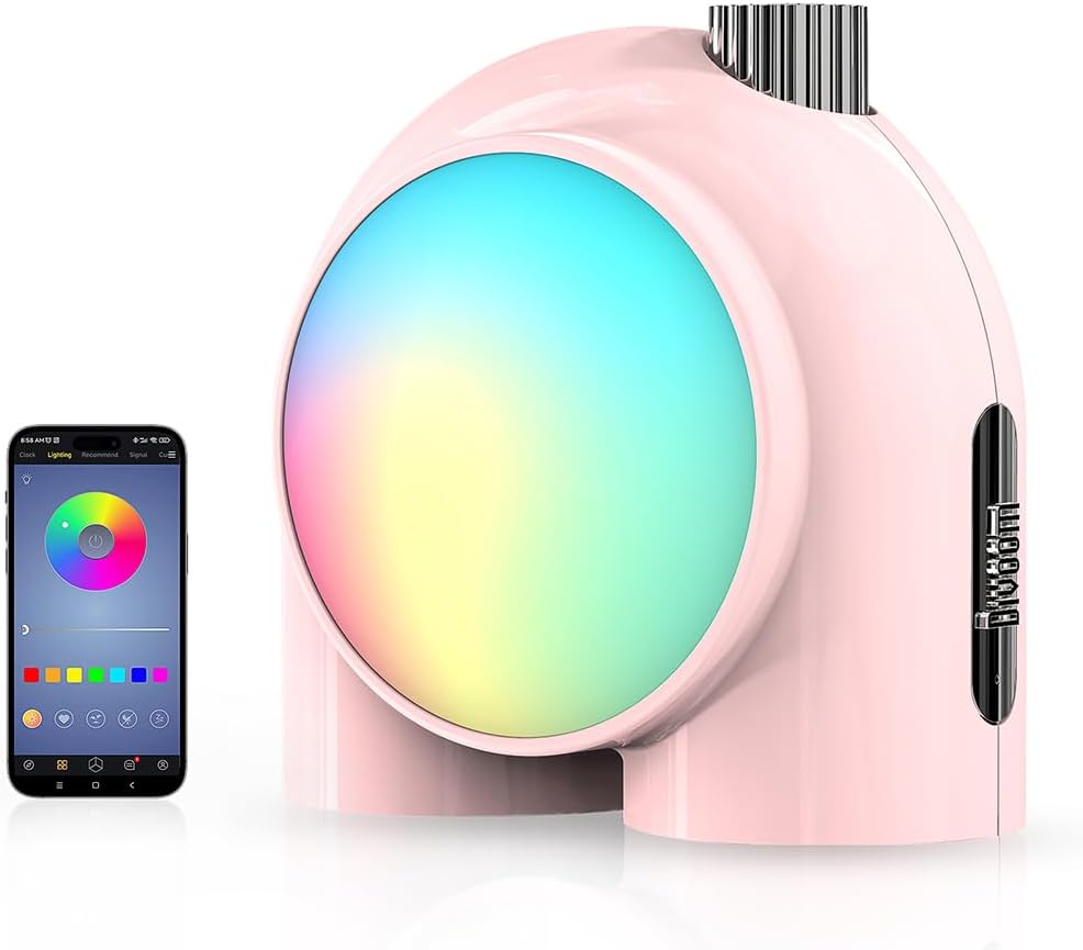 Divoom Planet-9 Smart Mood Lamp, Night Lights with Programmable RGB LED for Bedroom Gaming Room Office Cordless Table Lamp, Pink ﻿