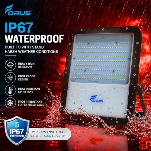 Image of Forus 200W LED Flood Light IP67 Waterproof, Red Outdoor Decorative Floodlight for Garden Decor, Landscape, Parking, Warehouse, High Mast Security Light with 4 Year Warranty