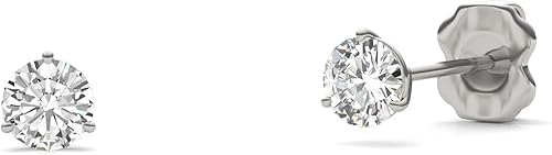 Miniatura 3 de Charles & Colvard Pendientes de tuerca de corte redondo de moissanita creada para mujer, cultivados en laboratorio, oro blanco sólido de 14 quilates