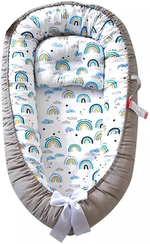 ClimaxBaby Lounger Cover, Baby Nest Cover, Baby Lounger Pillow Cover for 0-24 Months, Breathable and Soft Infant Lounger Cover, Portable Organic Co-Sleeper for Baby, Gift for Newborn (Blue Rainbow)