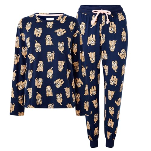 Image of Chelsea Peers Womens Pyjama Set Cockapoo Navy XS