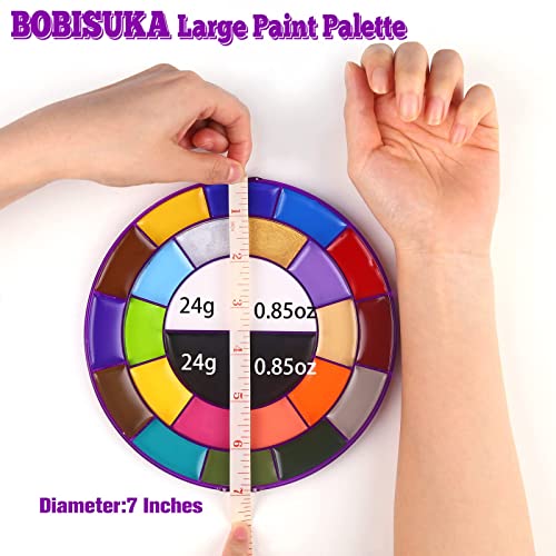 Bobisuka Face Paint Kit, 24 Colors Rotation Body Face Painting Palette - 2 Larger White Black,3 Neon,2 Shimmer,17 Classic Colors, Halloween Easter Face Painting Kit For Kids And Adults #TOP4