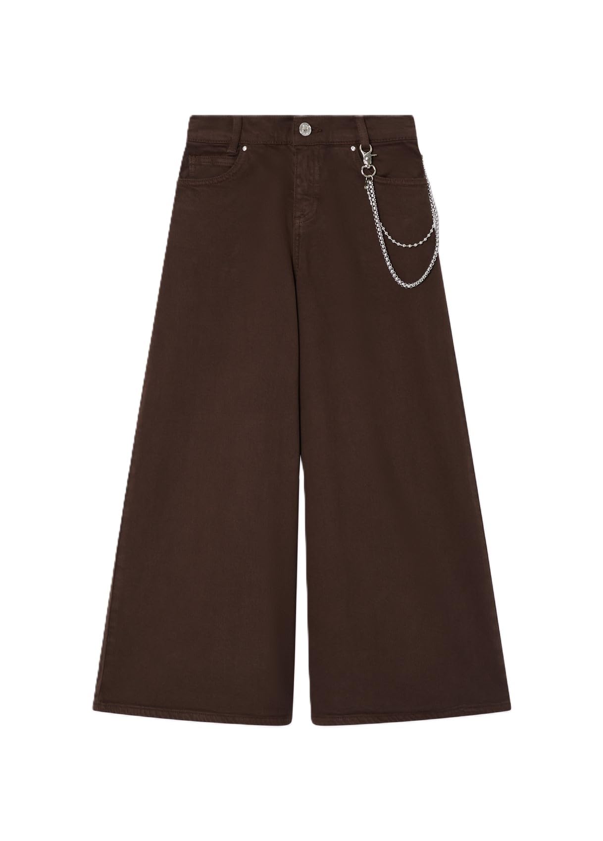 Liu Jo Pantaloni Wide Leg Marroni con Catena Decorativa